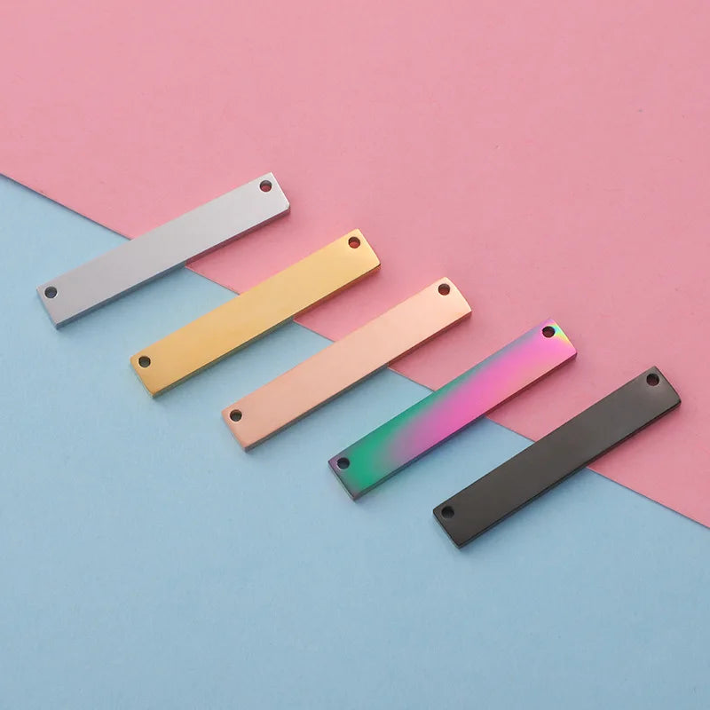 Factory Customization 2*6*35mm Mirror Polished New Pattern Stainless Steel Rectangle Connector Charms Fine Pendants Charms
