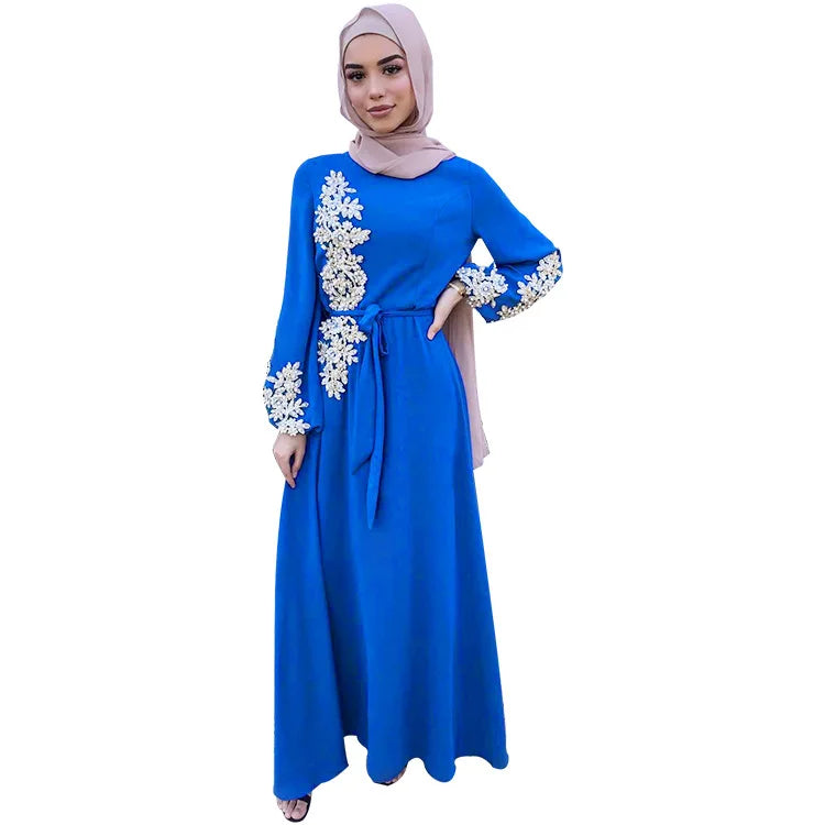 Nail Pearls Gold Color Lace Decoration Plain Color Traditional Islamic Abaya Women Muslim Dress Wholesale From Dubai