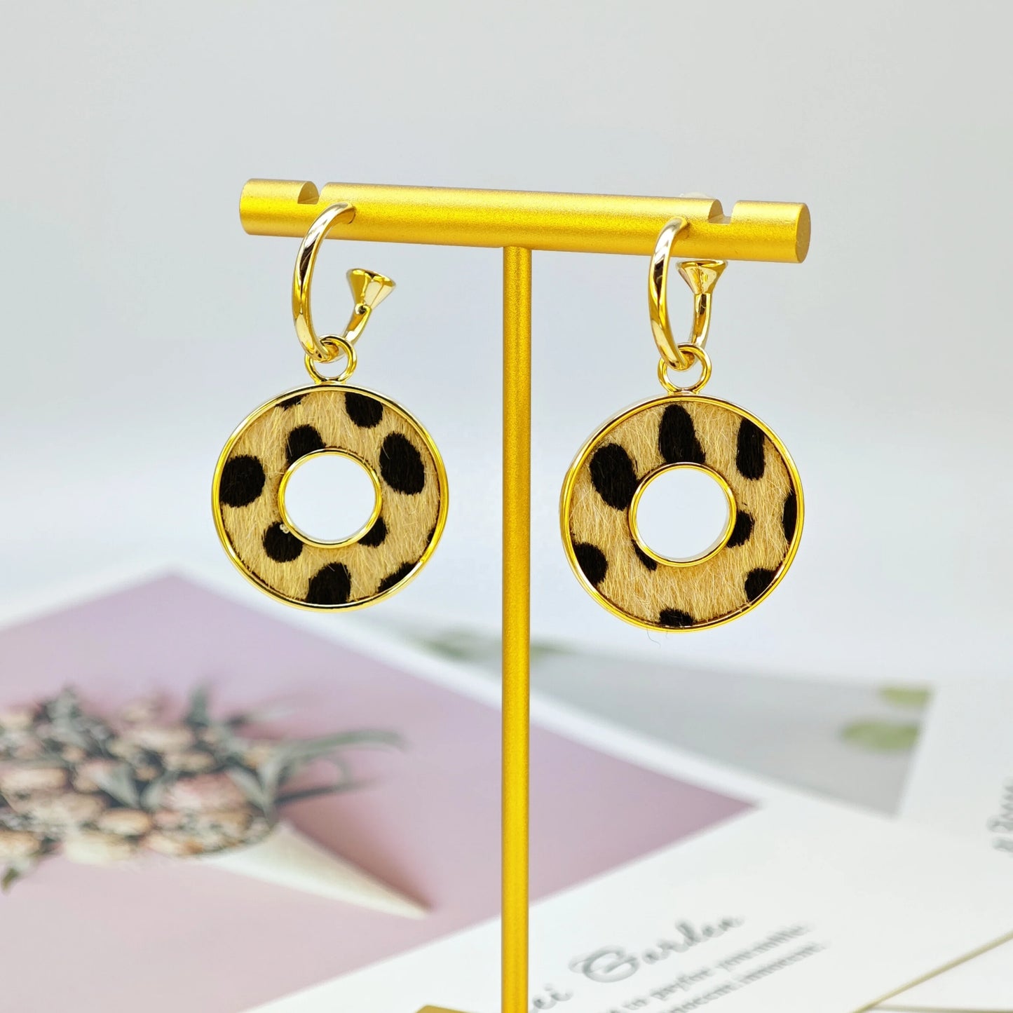 Ilona14K Gold Plated Copper Leopard Print Furry Flower Donut Hoop Earrings Y2K Animal Print  Drop Earrings Jewelry for Women