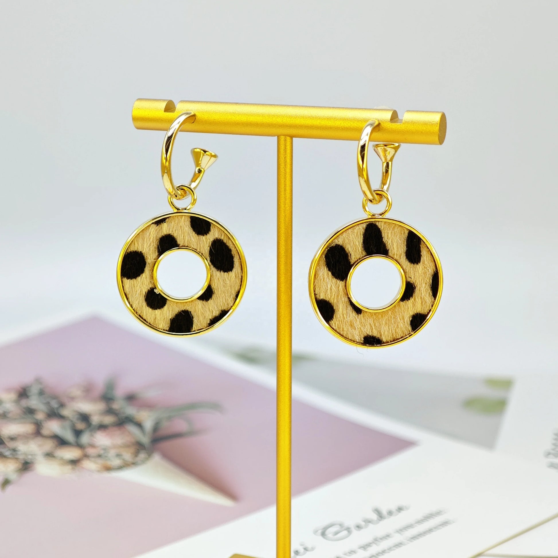 Ilona14K Gold Plated Copper Leopard Print Furry Flower Donut Hoop Earrings Y2K Animal Print  Drop Earrings Jewelry for Women