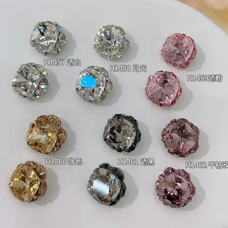 Paso Sico Luxury Japanese 3D Nail Diamond Bulk 10mm Cushion Crystal Glass Stone High Quality Rhinestone Women Nail Decoration