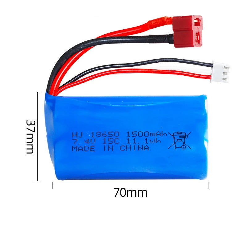 15C 2S 7.4V 1500mAh Li Ion Battery Pack 18650 Lithium Ion Batteries with T Dean and 3Pin JST Plug for RC Car Drones