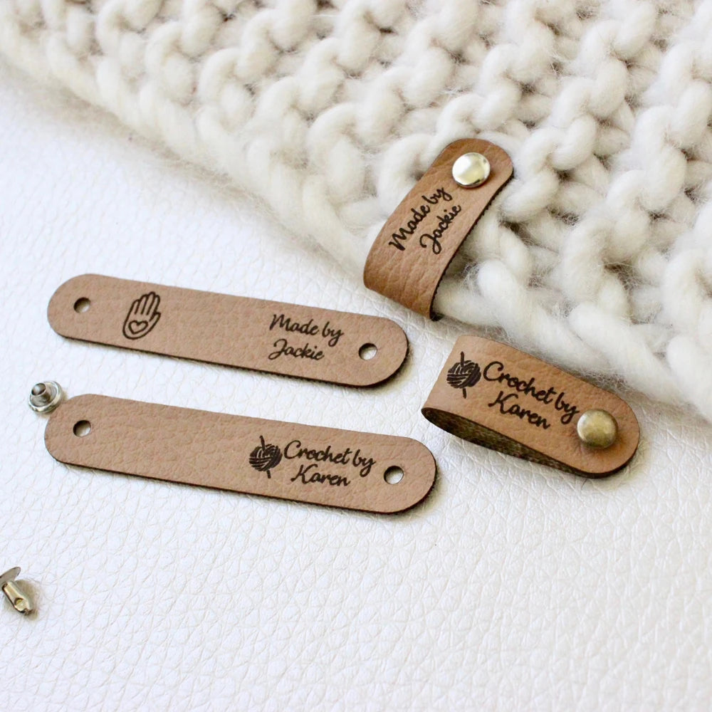 Custom New Brand Faux Pu Leather Tags if Engrave Fold Clothing Handmade Logo Leather Label for Clothing Clothes Knitwear