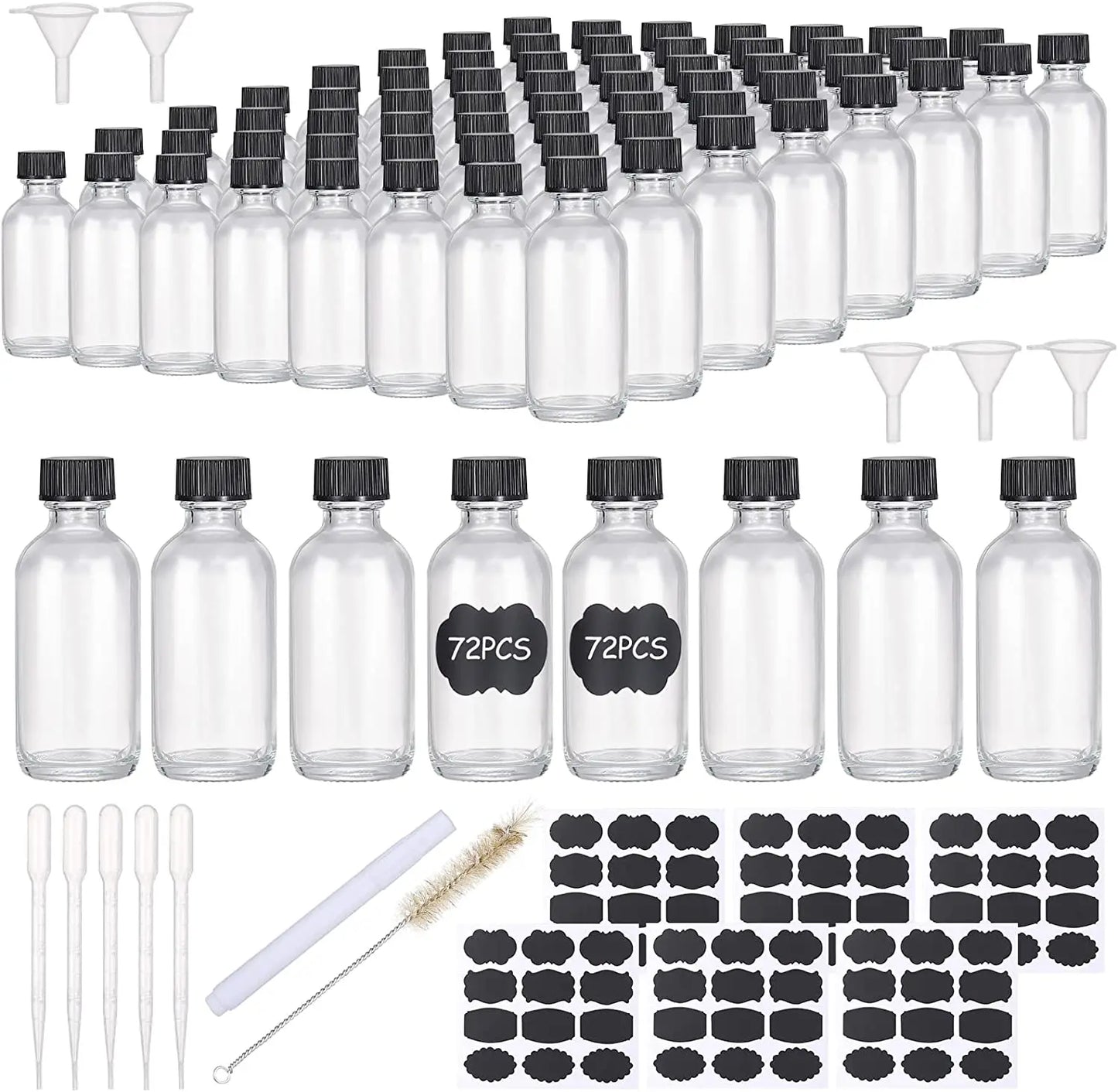 Small 2oz 60ml Clear Glass Boston Travel Jar with Screw Cap for Liquids Like Vanilla Hot Sauce Juice Whiskey