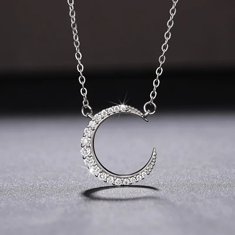 CAOSHI Fashion Women's Moon Necklace Shiny Cubic Zirconia Exquisite Crystal Girls Gift Copper Jewelry Pendant Necklaces Ladie