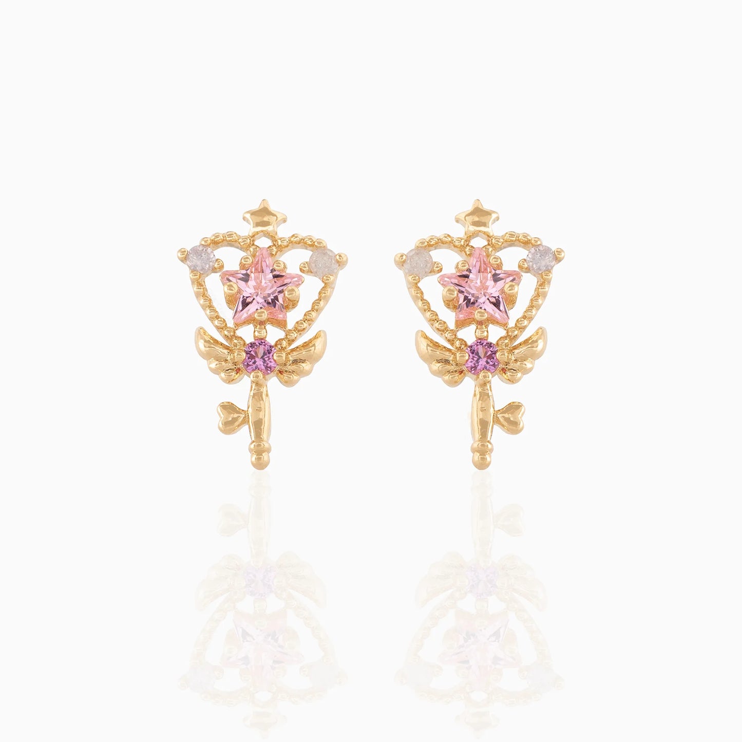 Ins Style Pink Magic Stick Star Fashion Jewelry 18K Gold Plated Brass Needle Cute Earrings Wholesale Stud Earrings for Women