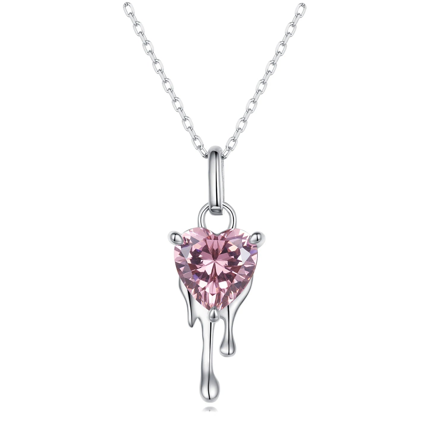 Real 925 Sterling Silver Lovely Pink Zirconl Heart Charm Necklace for Women Wedding Jewelry Bling Zircon Tassel Necklace SCN4