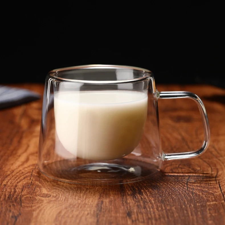 Personalized High Borosilicate Glass Double Wall Glass Coffee Cups With Handle