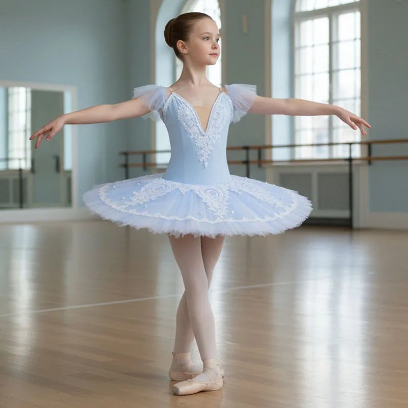 Professional Girl's Gymnastics & Dance Costume White Blue Pink Ballet Tutu Tulle Dress Children's Ballerina Leotard
