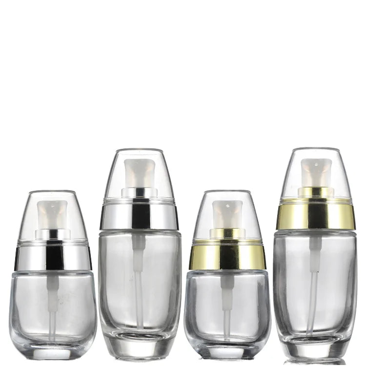 Luxury 30ml 50ml Egg Shape Glass Skin Care Serum Bottle with Clear Frosted Finish and Pump Cap Guangzhou Screen Printing