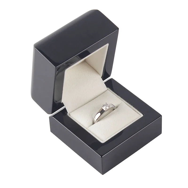 Custom Logo Wedding Proposal Gift Ring Black Box Wood Wooden Luxury Gift Ring Jewelry Package Box