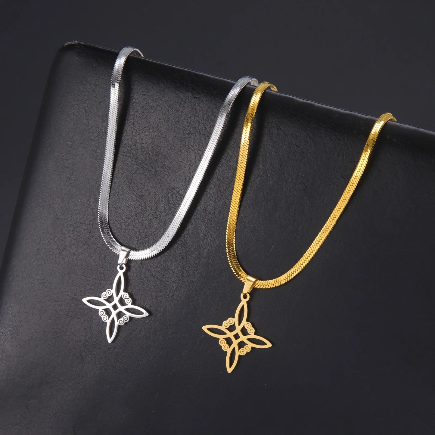 Women Stainless Steel Chain Choker Witch Knot Necklace Vintage Witchcraft Wicca Pendent Necklaces Amulet Jewelry