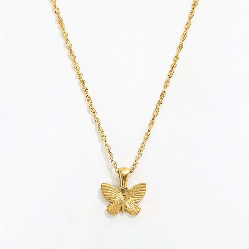 Fenny 18K Gold Plated Waterproof Permanent Vivid Hollow Butterfly Pendant Necklace for Women Stainless Steel Jewelry Wholesal