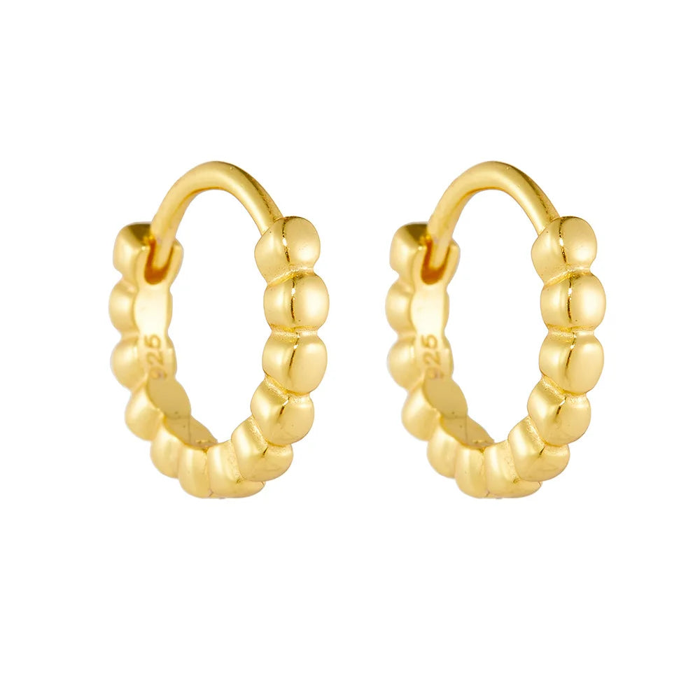 Fashion Jewelry 925 Sterling Silver Earrings Geometric Round Bead Shape Gold Plated Hoop Earrings Women Luxury