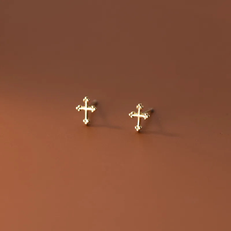 Wholesale Small Cross Shape 925 Sterling Silver 18K Gld Plated Stud Earrings Fashion Jewelry for Women Girls