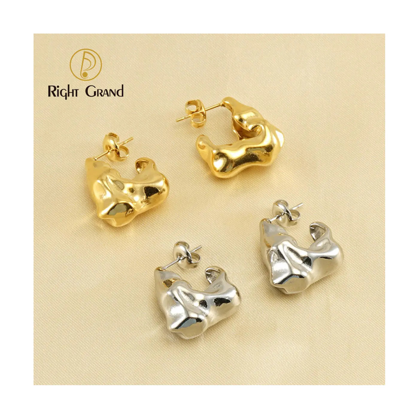 Wholesale Fashion Stainless Steel 18K Gold Plated Hollow Irregular Shape Hoop Earrings for Women