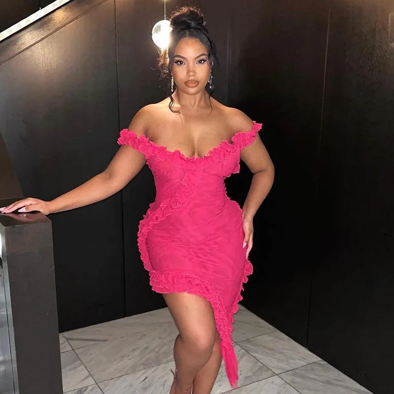New V-neck Strap Fashionable and Sexy Backless Patchwork Lotus Leaf Dress Short Skirt