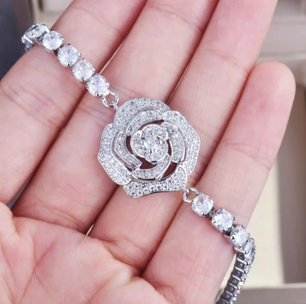Top Sale Rose Flower Design Adjustable Ring Necklace Earring  Bracelet Jewelry Set