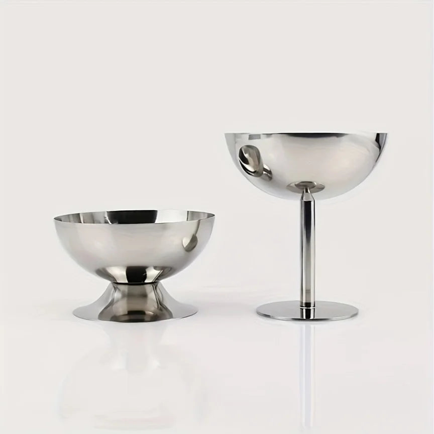Fast Ship Stainless Steel Salad & Dessert Bowl Reusable Goblet with Glass Metal Rack DIY Ice Cream & Pudding Container