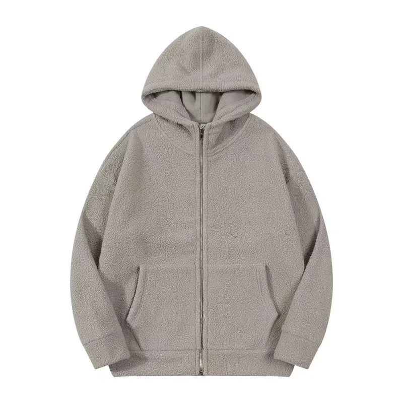 Men's 370g Heavyweight Fleece Hoodie Winter Sherpa Lined Pullover Zip up Hooded Sweatshirt Thickened Casual Jacket