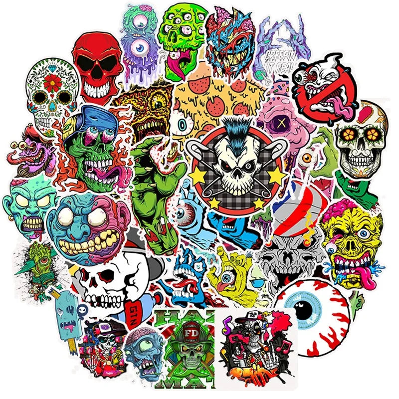 50PCS Cool Fashional Ghost Eyeball Horror Waterproof Skeleton Sticker