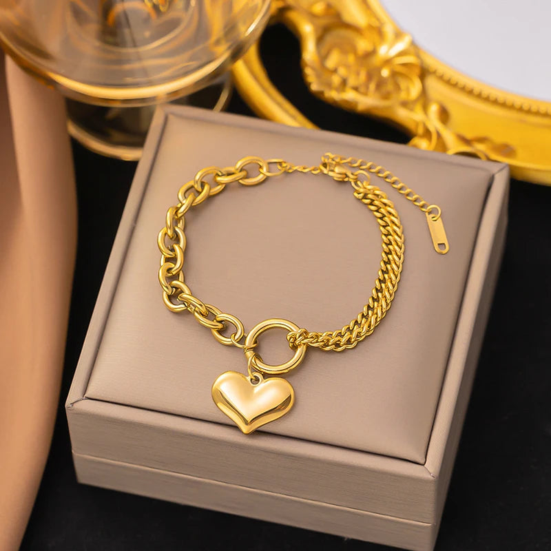 European American Vintage Heart Bracelet Gold Plated Stainless Steel Bracelet Personality Simple Bracelet for Women