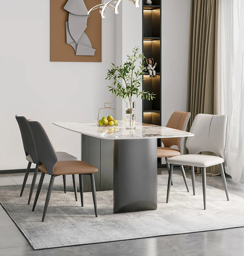 Hot Selling Modern Rock Plate Sintered Stone Top Dining Table for Home Office and Villa Use Rectangular Dining Furniture