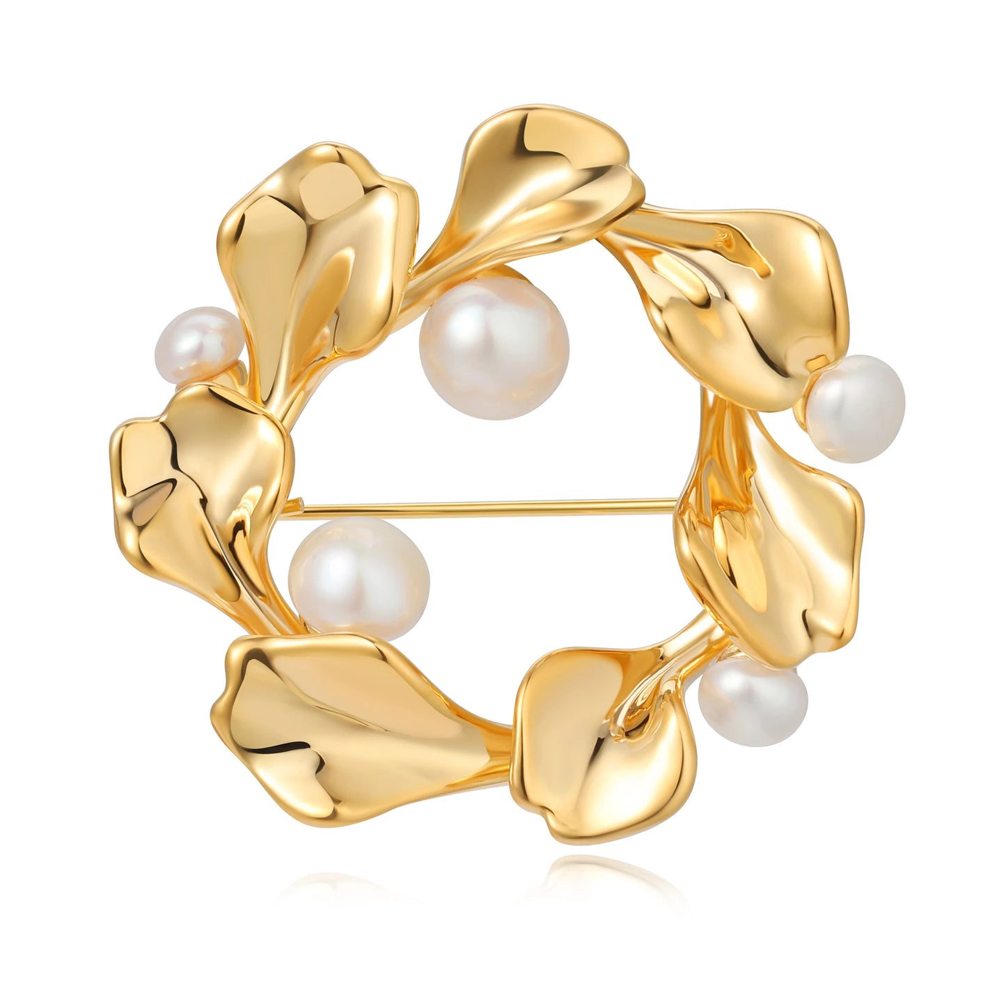 2025 New Natural Freshwater Pearl Brass Electroplated 18k Gold Pin Flower Brooch for Women Jewelry Wholesale
