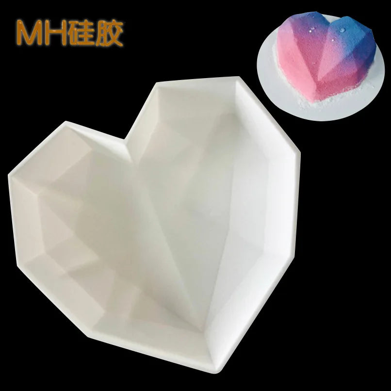 Diamond Heart Love Silicone Oven Safe Cake Mold High Reusable Baking Pan for Chocolate Mousse Pudding Dessert Easy Use Bag
