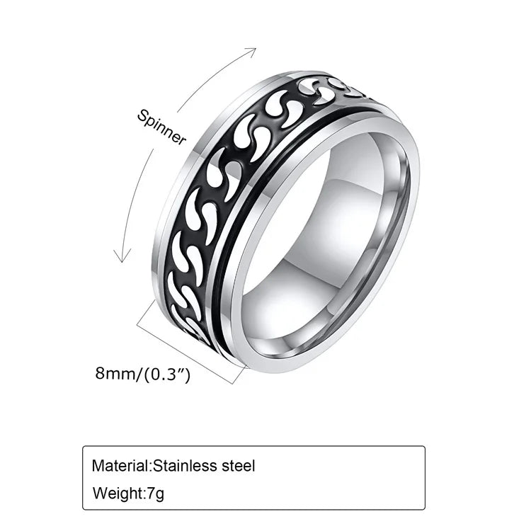 Popular Personalized Men Charm Jewelry Finger Ring Stainless Steel Black Rotating Ring