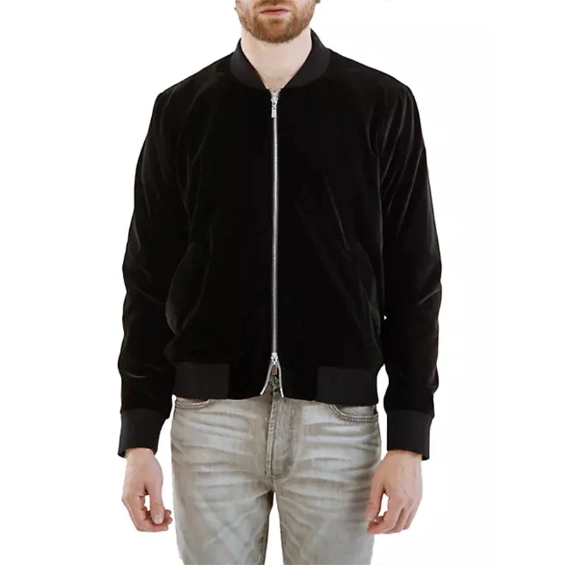 New Men's Daily Relaxed Fit Jacket Made of Cotton Velvet Long Sleeves With Elastic Cuffs Custom Men's Jacket