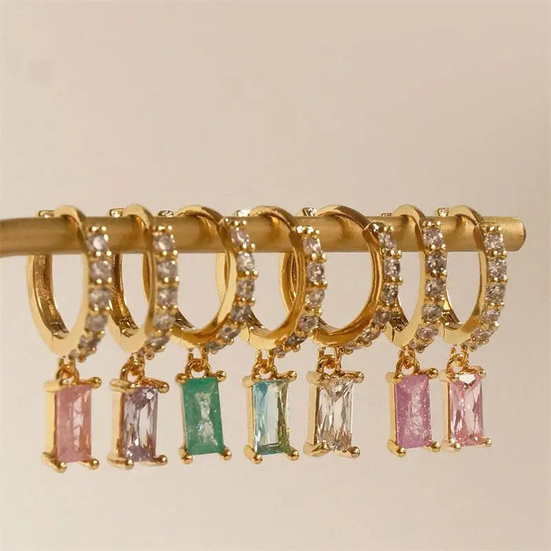 Real Gold Hoop Earrings with Geometric Zircon and Trendy Copper Plating for Women's Party Occasions