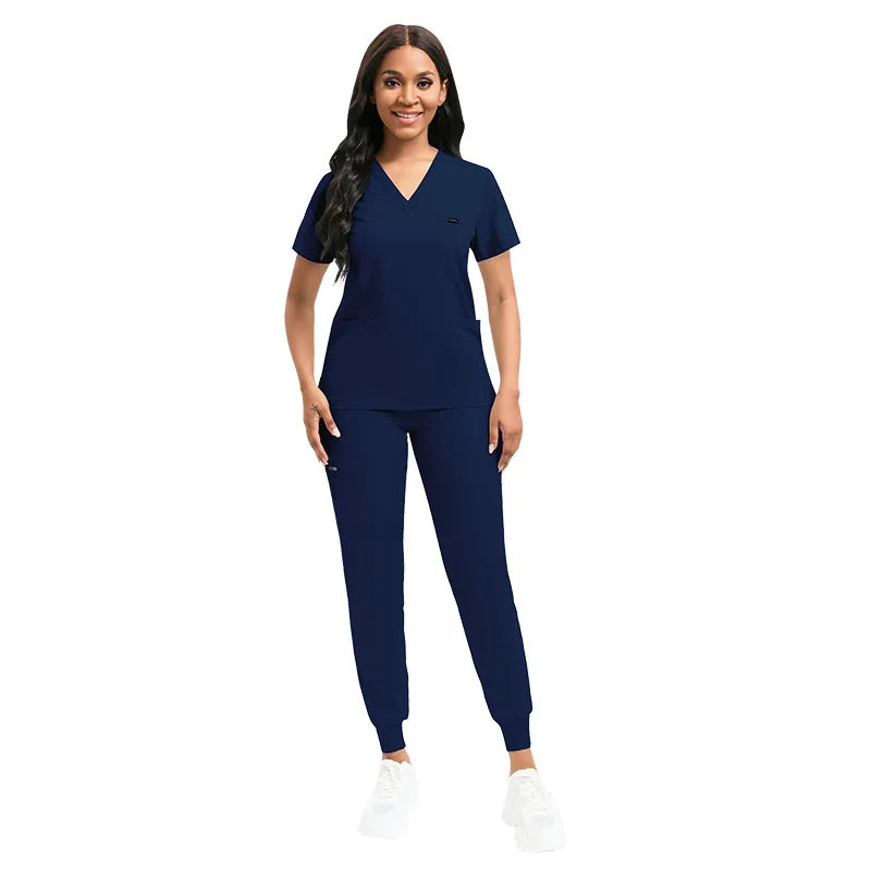 In Stock 42122 Stretchy Velour Women Two Piece Track Suit Scrub Suits for Doctors and Nurses Women Nurse Scrubs Sets