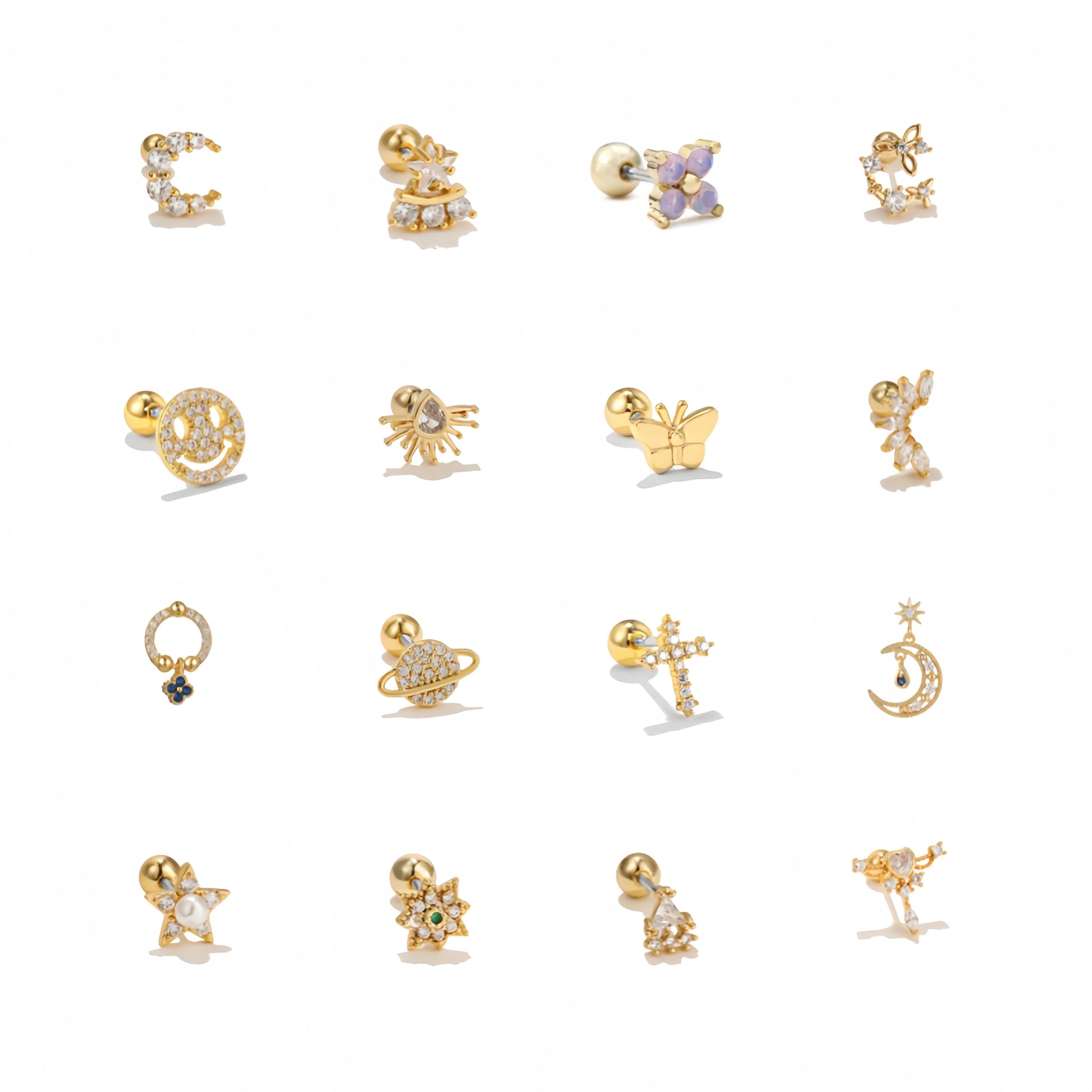 ZUOLA Trendy Piercing Jewelry Hypoallergenic Titanium Gold Plated Moon Star Shaped Zircon Cartilage Stud Earrings Daily Wear