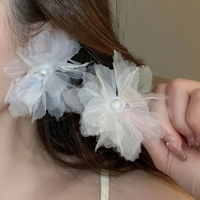9 Colors Exaggerated Big Fabric Pearl Flower Petal Drop Earrings for Women 2024 Fashion Elegant Earring Wed Bridal Jewelry