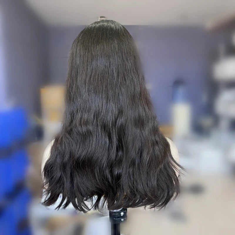Emeda Natural Color #1b Lace Top Wig Human Hair Russian Brazilian Natural Hairline Small Knot