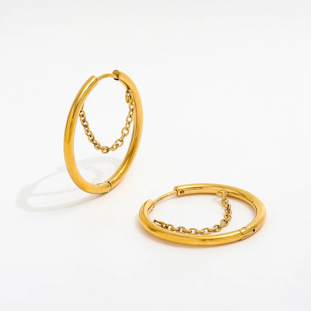 Fenny Waterproof Versatile Simple Chain Layered Huggie Earring Trend  for Women Wholesale Stainless Steel Ladies Jewelry