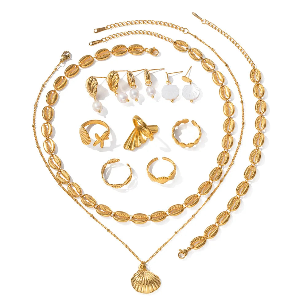 Ocean Element Jewelry Set Summer Waterproof Stainless Steel Necklaces Freshwater Pearl Jewelry for Women Fashion 2024 New Sty