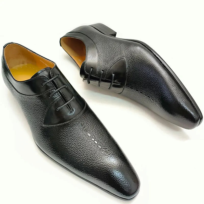 Men's Elegant Quality Lace-up Dress Shoes Formal Oxford Style Genuine Leather Height Increasing Breathable Black-Hot Sale Off