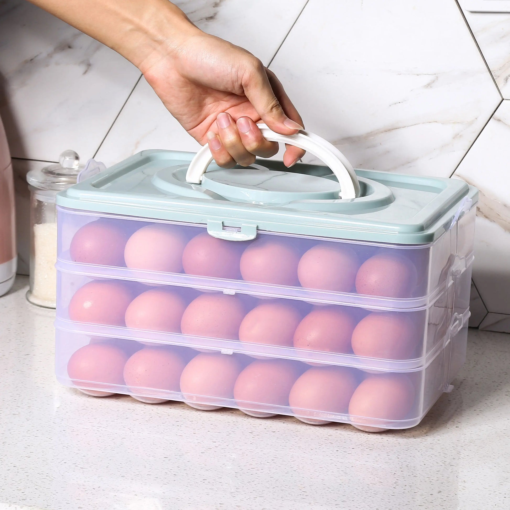 3 Layer Large Capacity Auto Flip Egg Holder Fridge Timing Egg Storage Container Box for Convenient Food Storage & Organizatio