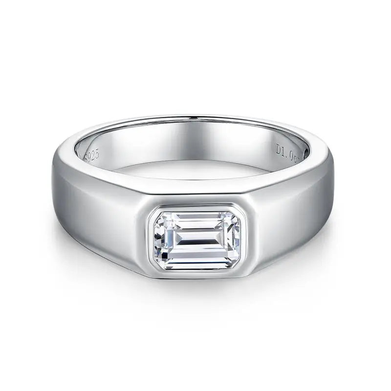Spring New 1 Carat Moissanite Ring Emerald Cut Freemasonry Minimalist Inlay Gemstone Certified for Men's Parties
