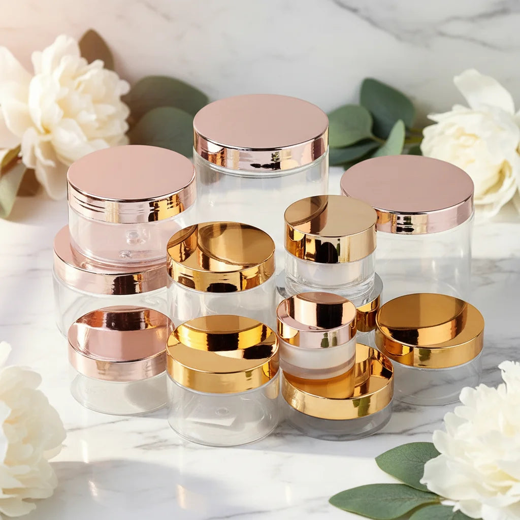 4oz 8oz 16oz Empty Clear PET Plastic Cosmetic Jar with Gold Lid for Cream Body Butter Skincare Packaging