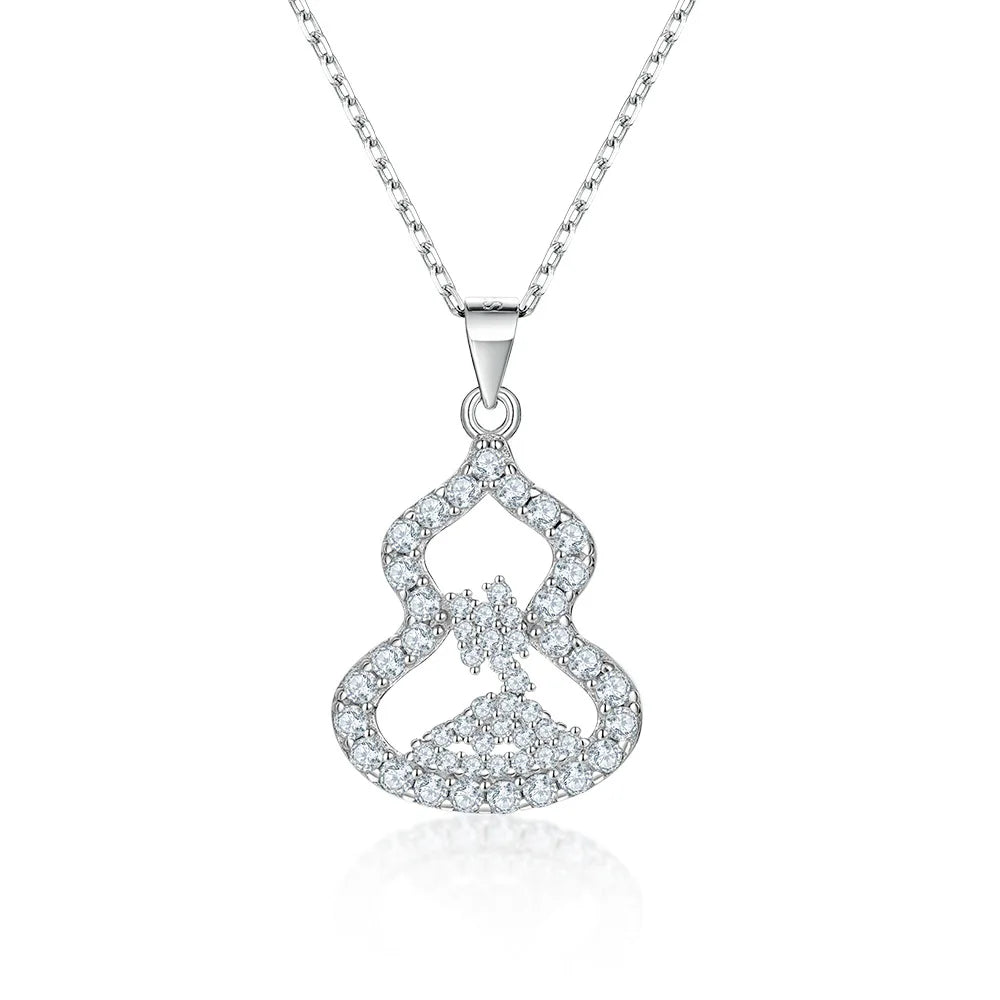 JCA 925 Silver Gourd Shape Fashion Pendant Necklace Full Paved Round CZ Jewelry