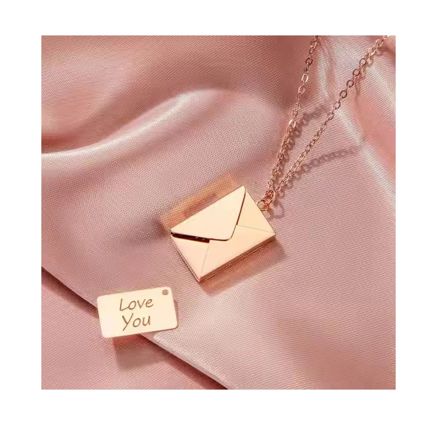 Custom Card Removable Envelope Lock Pendant Necklace 18k Gold Plated Stainless Steel I Love You Envelope Necklace for Valenti