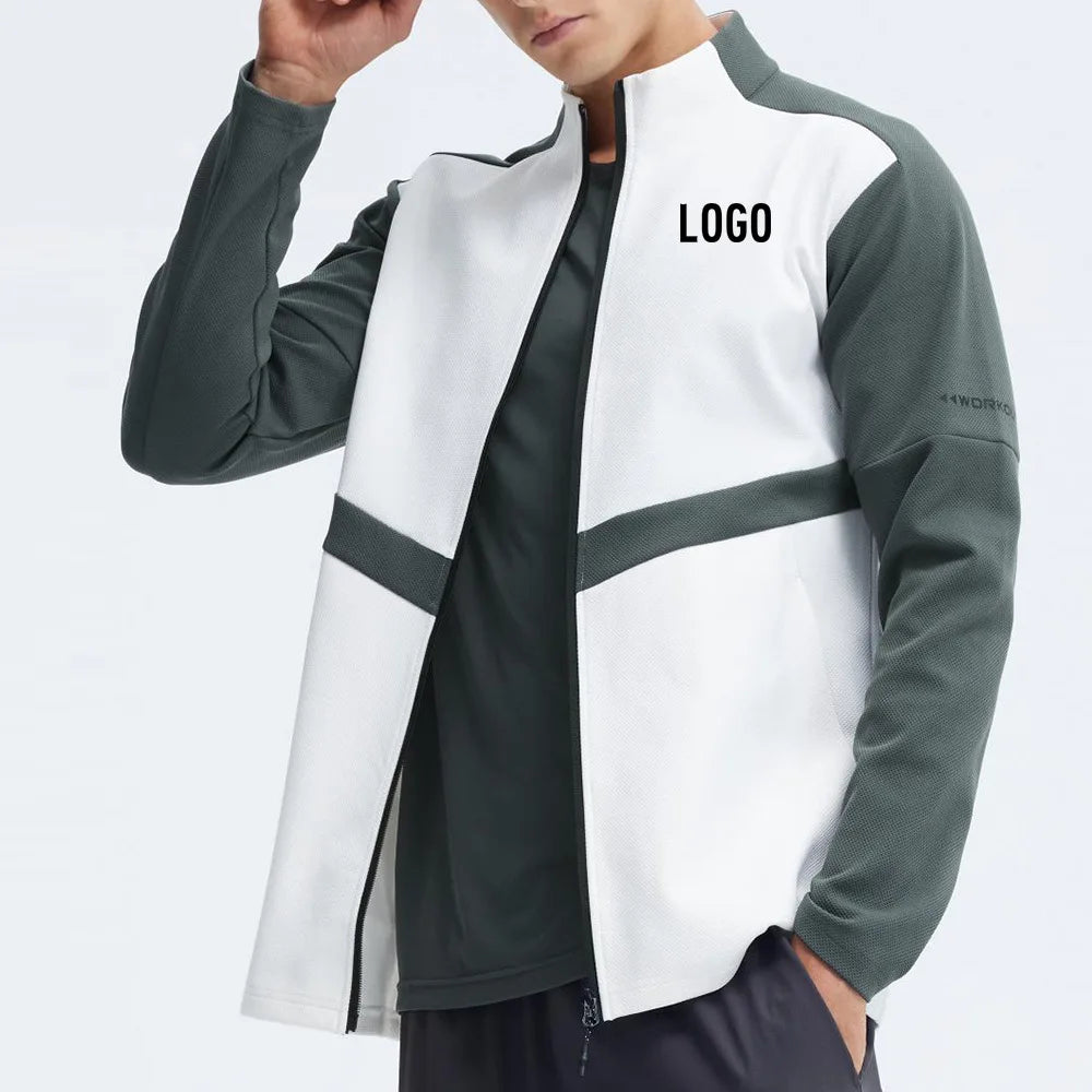 Men Autumn Athletic Workout Jacket Casual Jogging Gym Sports Jackets Color Blocking Full Zip Outdoor Jackets for Men