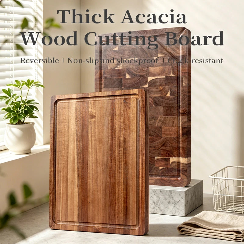 Acacia Edge Grain Cutting Board with Juice Groove & Sorting Compartment Wooded End Grain Kitchen Chopping Boards