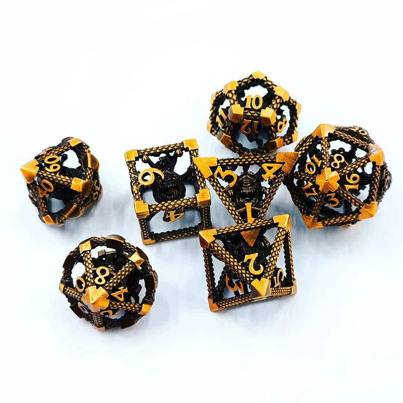 Gold Bloody Troll Eyes Dnd Game's Bulk Dnd Metal Dice Set Dragon Scale Round Edge - Hollow Logo Dice