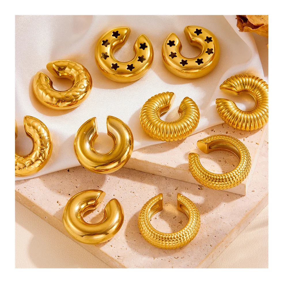 Trendy Exaggerated 18k Pvd Gold Plated 316l Stainless Steel Hypoallergenic Tarnish Free Chunky Hoop Earrings for Women