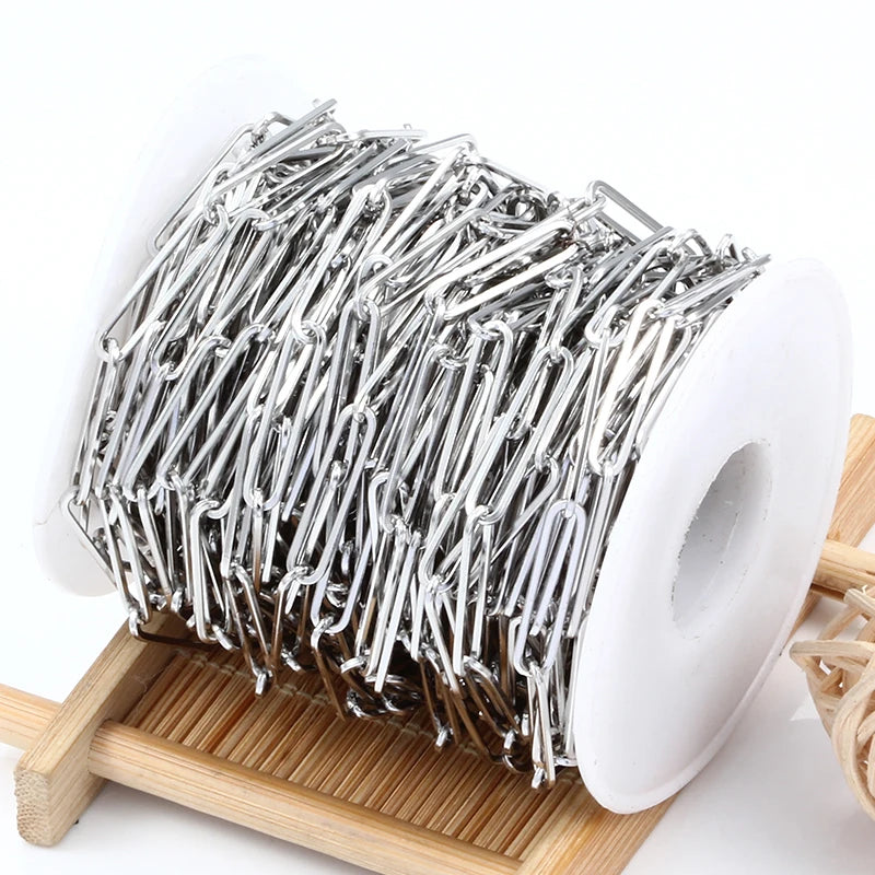 304L Stainless Steel Paperclip Chain for Women Men Waterproof Sweat-Resistant Thin Link for DIY Jewelry Findings Components
