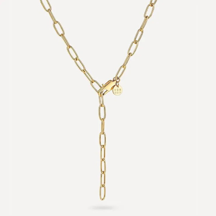 316L Stainless Steel 18k Yellow Gold Plated Paper Clip Link Chain Long Drop Lariat Y Necklace Bridal Jewelry Women Party